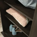 Modern closet with shelves for organizing and storing various items.