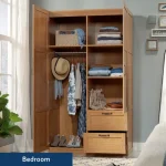 Traditional wardrobe with a warm wood finish and ample storage space.