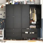 Versatile wardrobe for a child's room, offering both storage and display options.