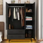 Versatile wardrobe in bedroom, offering both storage and display options.