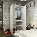 Versatile wardrobe with storage and a mirror, suitable for a bedroom or entryway.